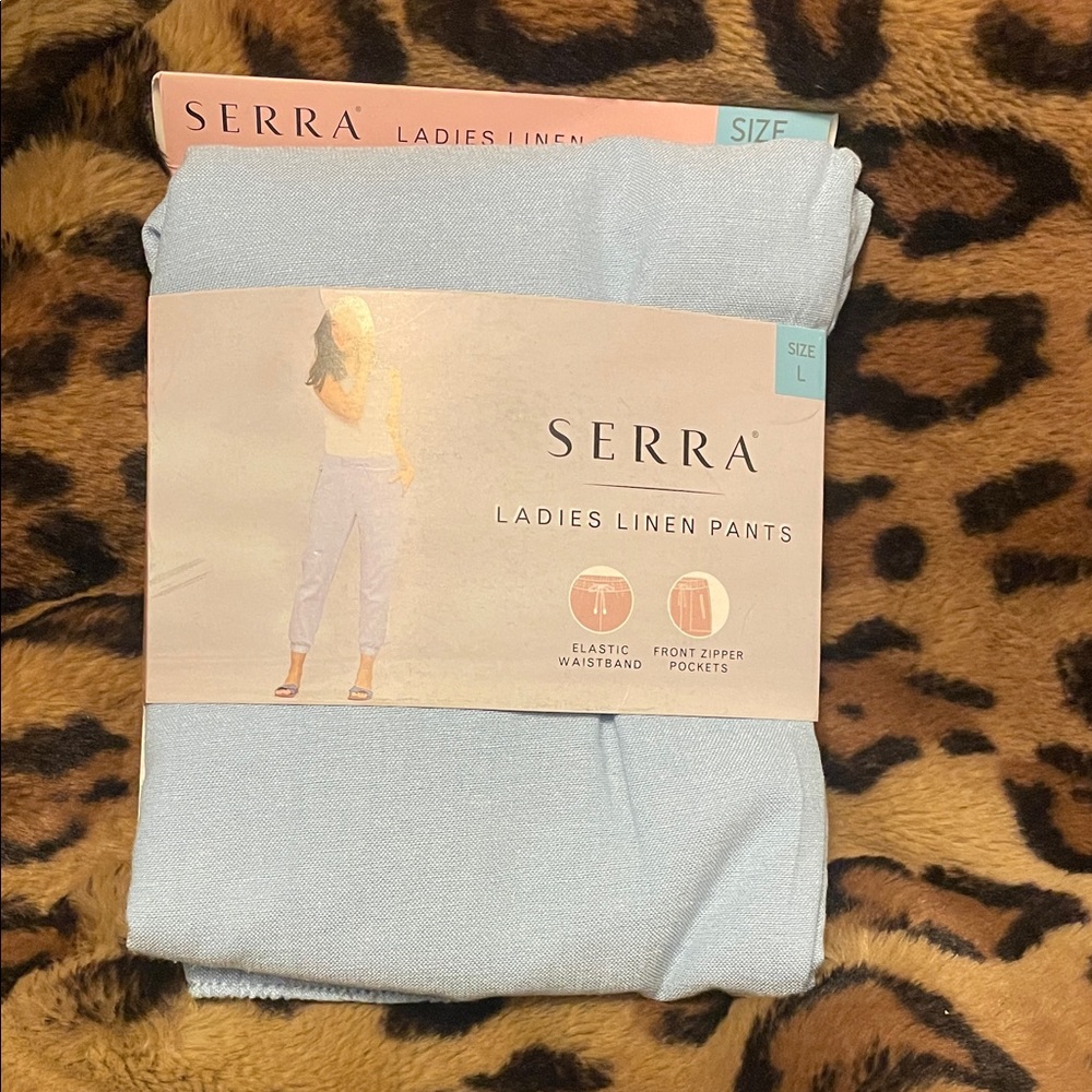 Serra Ladies Linen Pants in Light Blue